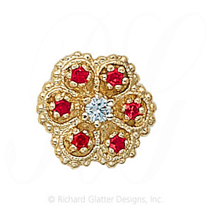 GS080 D/R - 14 Karat Gold Slide with Diamond center and Ruby accents 